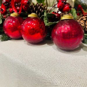 Ruby Red Vintage Mercury Crackle Glass Christmas Ornaments 6 Total